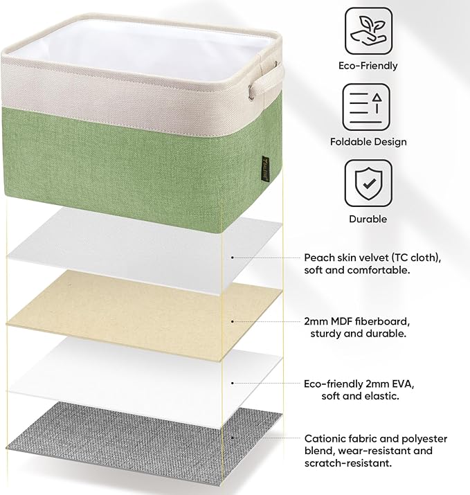 2 Pack Fabric Closet Storage Bins for Shelves, Green, 15''x11''x9.5''