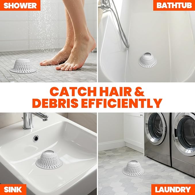 Shower Drain Hair Catcher - Bathtub Drain Cover Foldable Silicone，Shower Drain Protector for Pop-Up and Regular Drains of Shower,Tub, Bathroom, Sink