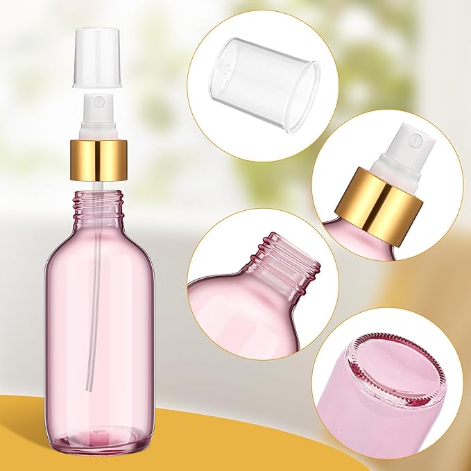 Maxcheck 50 Pieces 4oz Small Glass Spray Bottles for Essential Oil Empty Spray Mist Bottle Empty Fine Mist and Refillable Mister Refillable Liquid Containers for Perfumes, Cleaning(Pink, Gold)