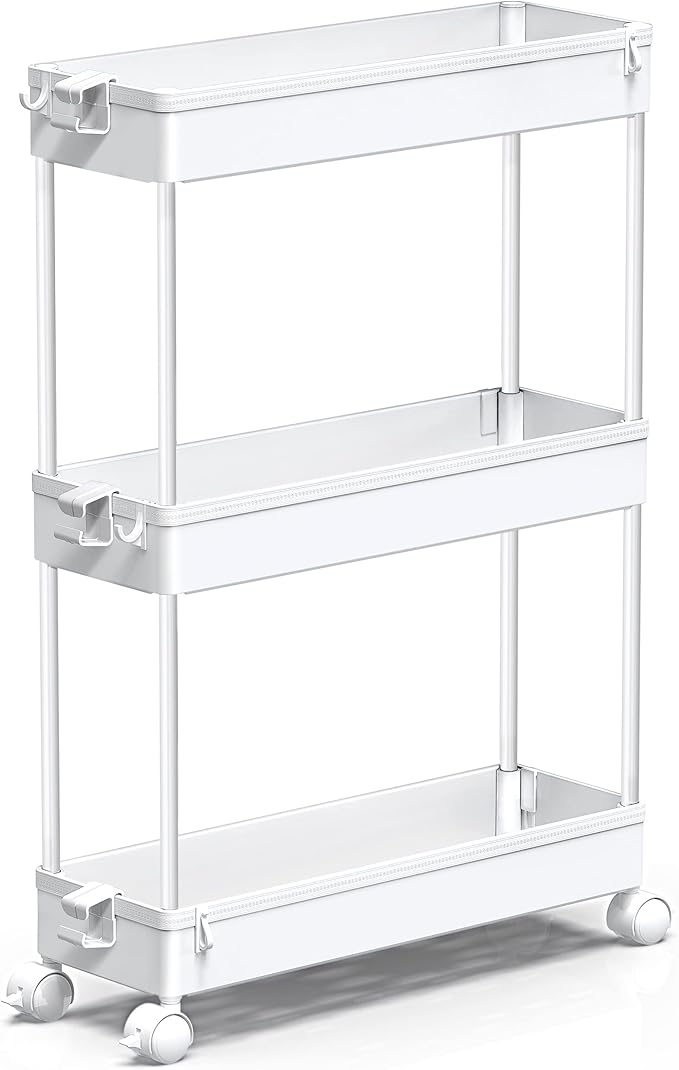 Slim Rolling Storage Cart, White