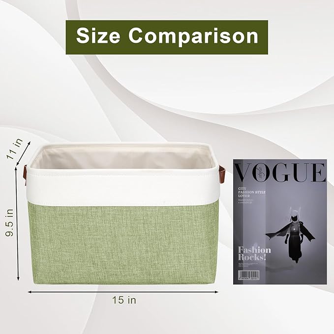 Storage Bins Large Fabric Storage Baskets for Shelves 3 Pack, Green&White