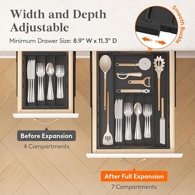 Lifewit Silverware Drawer Organizer, Expandable Utensil Tray for Kitchen, BPA Free Flatware and Cutlery Holder