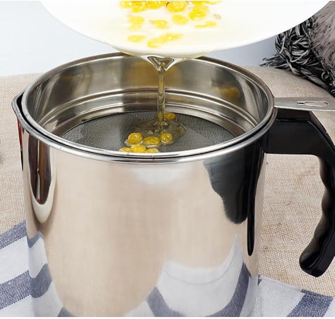 LI-GELISI Oil Storage Grease Keeper, Grease Strainer Pot Grease Container with Mesh Strainer (1.2 L)