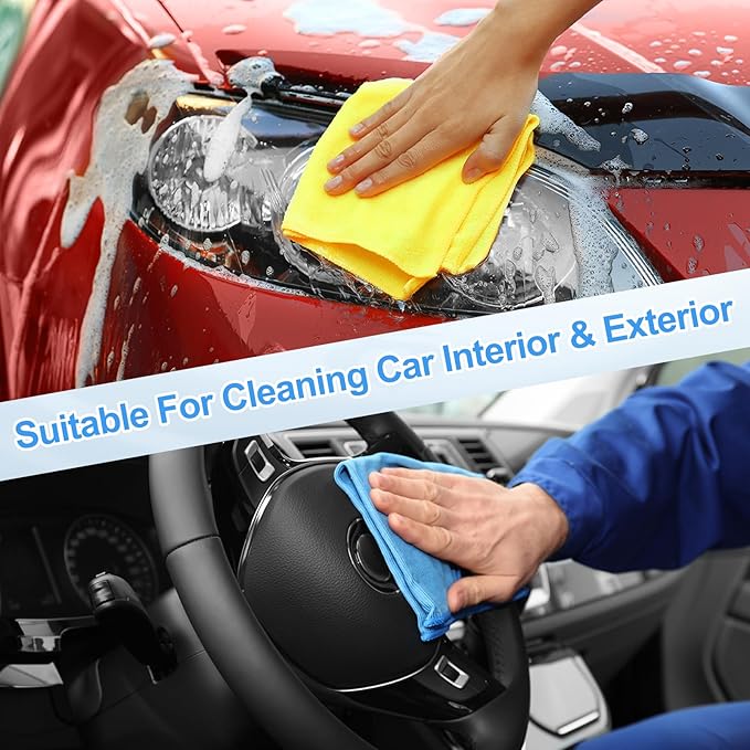 HARFINGTON 2 Pack Microfiber Cleaning Cloth, 20" x 10" Multi-Functional Cleaning Towels Reusable Absorbent Rags for Car Wash Kitchen Household Window Clean, Sapphire Blue