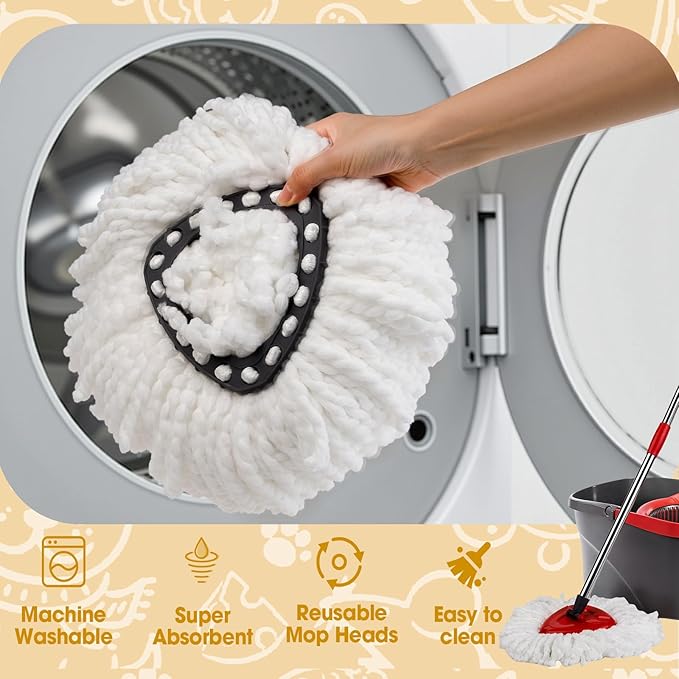 3 Pack Mop Heads Replacements,100% Microfiber Spin Mop Replacement Heads Compatible with OCeda EasyWring 1-Tank System,360 Degree Spin Mop Refill for Easy House Cleaning Floor Mopping