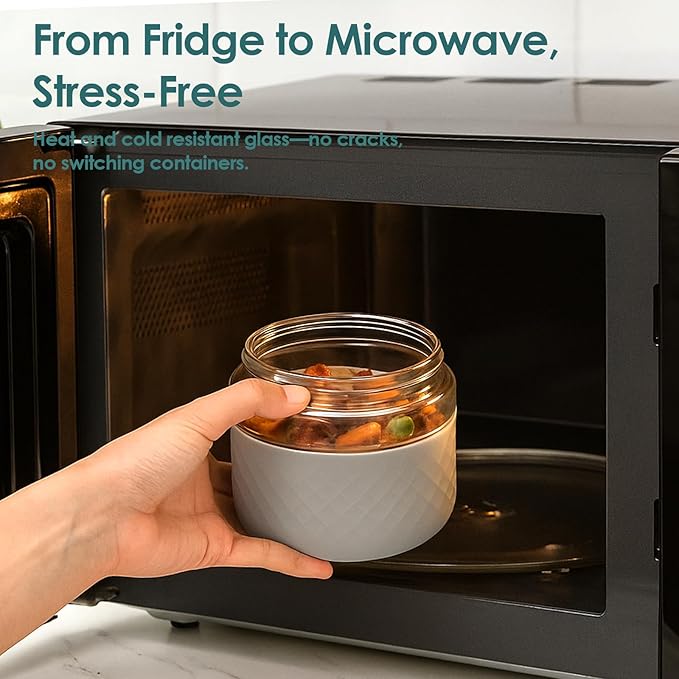 24 oz Glass Lunch Bowl Containers with Lids 2 Pack | Leak & Spill Proof, BPA-Free, Microwave & Dishwasher Safe