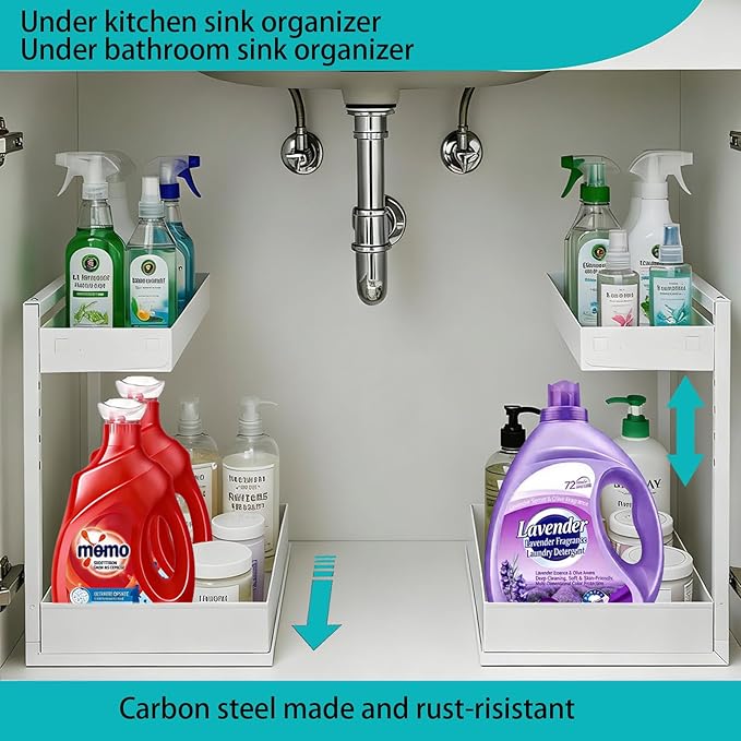 Under Sink Organizer, Bathroom Counter Organizer, 2 Packs 2-Tier Metal
