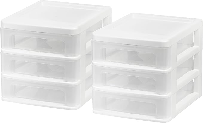 IRIS USA Plastic Stacking Desk Top 3-Drawer Storage Organizer, 2-Pack