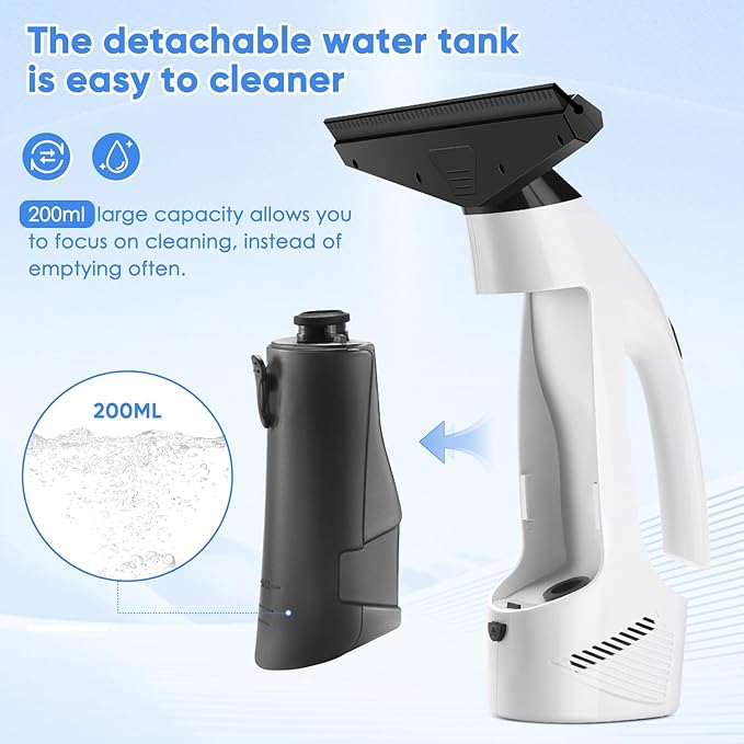 Window Vacuum Squeegee Cordless, Handheld Window Vac with Multi-Purpose Spray Bottle & Microfiber Cloth, Electric Cleaning Tool for Windows, Tiles