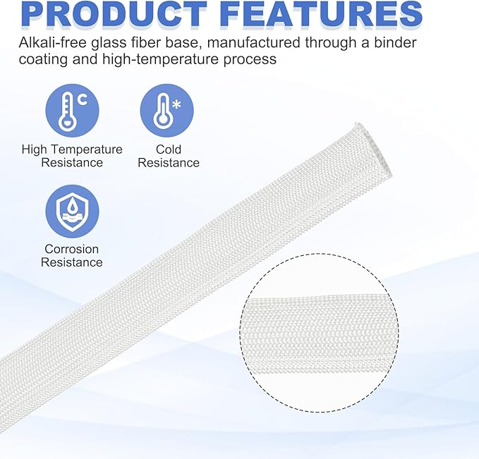 uxcell Insulation Cable Protector,28mm/1.10 Inch-1m/3 Feet High Temp Fiberglass Sleeve White