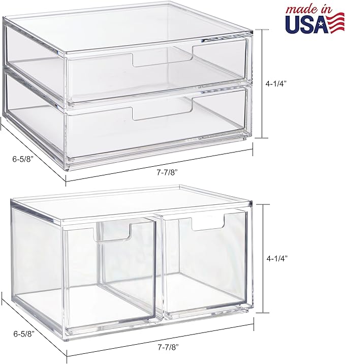 Chloe Space-Saving Clear Drawer Organizer (4 Drawer Set) Sort Office, Kitchen