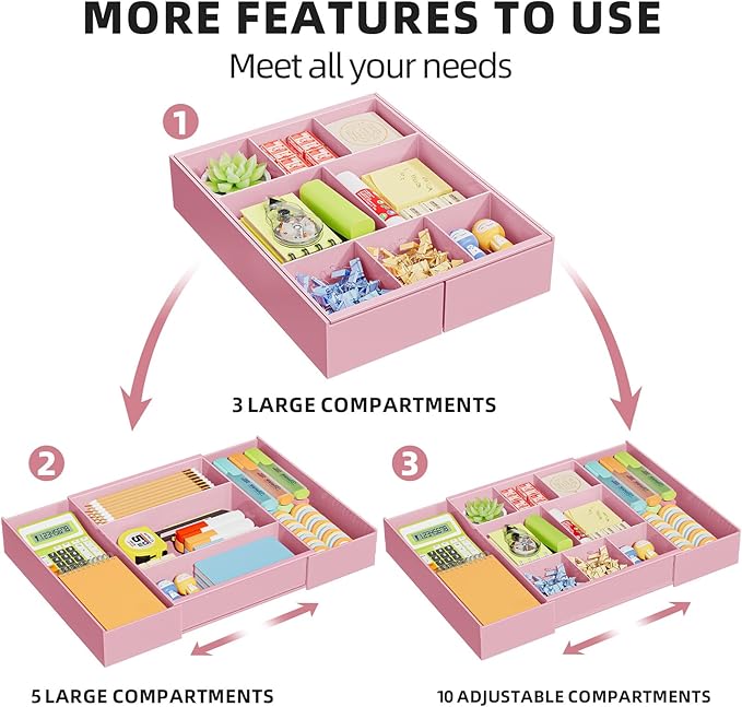 Expandable Desk Drawer Organizer, Pink