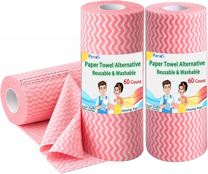 Reusable Paper Towels, 120 Full Sheets 2 Pack, Zero Waste Paperless Kitchen Cloths, Multi-Purpose Cleaning Wipes, Washable Towels - Pink
