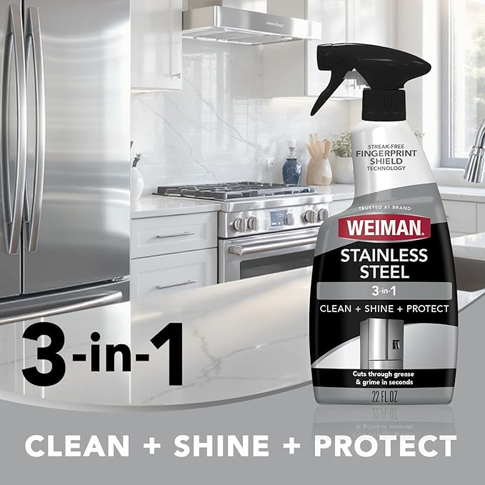 Weiman Stainless Steel Cleaner & Polish, 2 Pack, Anti Fingerprint Spray Stainless Steel Cloth, Water Spots & Grease, No Streaks or Residue