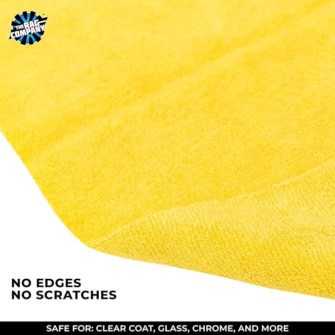 The Rag Company - Edgeless 365 Microfiber Towels (10-Pack) Premium 70/30 Blend, Professional Polishing, Wax Removal, Auto Detailing, 365gsm, 16in x 16in, Gold