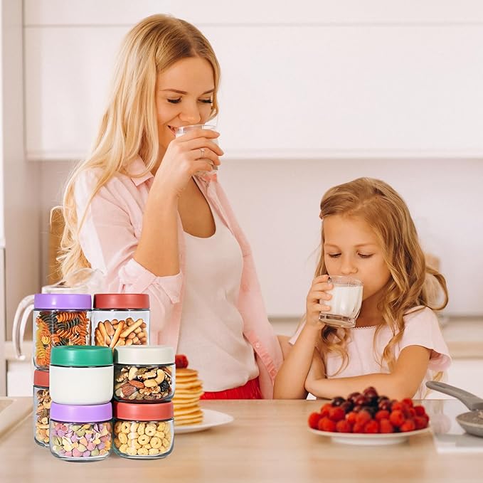 Hoa Kinh Glass Food Storage Jars with Lids, 10oz 4Pack Leak Proof Small Glass Jars for Overnight Oats, Cereal