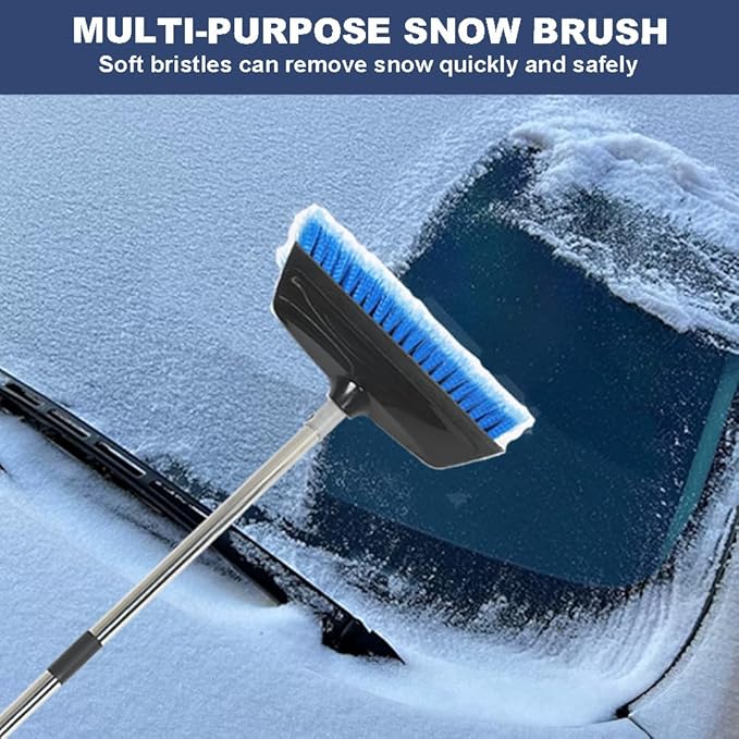 52" Car Wash Brush with Long Handle | Built-in Rubber Squeegee & Rubber Bumper | Lightweight extendable Handle | Soft Bristle Brush for Car, RV, Boat
