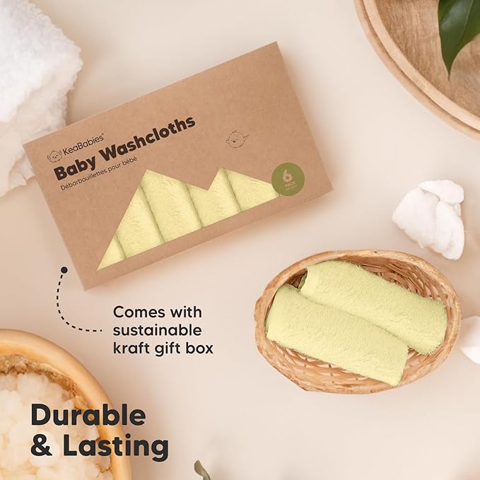 6-Pack Baby Washcloths – Soft Absorbent Viscose from Bamboo Washcloths for Face, Body, Baby Towels for Newborn, Kids, Toddlers, Infant, Gentle on Sensitive Skin, 10x10 Reusable Face Towels (Sunshine)