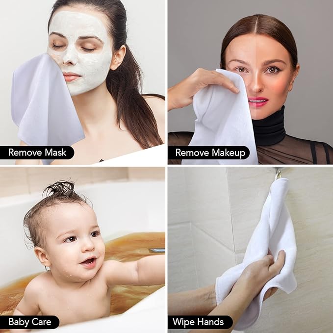 SINLAND Microfiber Facial Cloths Fast Drying Washcloth 12inch x 12inch White 6 pack