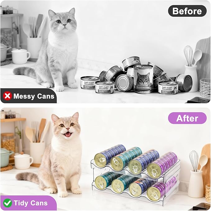 Cat Food Can Organizer, Can Organizer for Pantry, Transparent Cat Food Storage Container Holds 48 (3.5oz) Cans