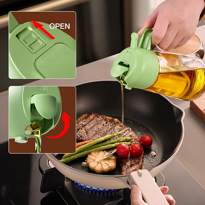 YARRAMATE Olive Oil Dispenser, 2 in 1 Oil Sprayer for Cooking, 16oz/470ml Glass Oil Spray Bottle with Pourer