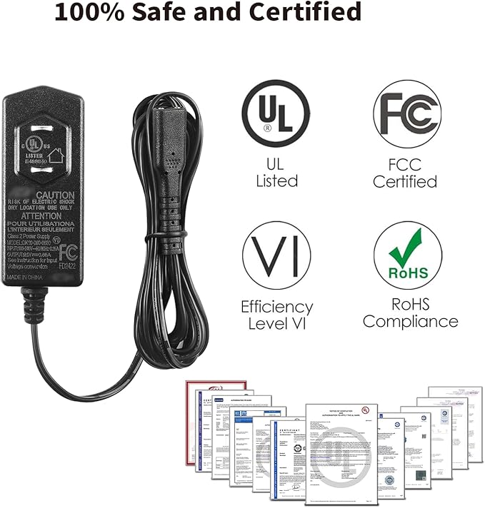 9V Adapter 6FT Charger for LABIGO Electric Spin Scrubber LA1 Pro KS-2619 and Voweek VWS211/SP02-2 Prong Power Supply Cord for Cordless Cleaning Brush, Replacement Charger FD DK10-090-0650 UL Listed