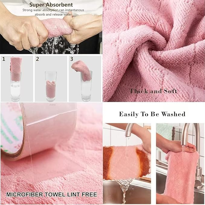 24 Pack Kitchen Dish Cloths Dish Towels, Super Soft and Absorbent Coral Fleece Cloth, Coral Velvet Microfiber Cleaning Cloth, Nonstick Oil Washable Fast Drying Dish Rags for Clean Table, Dish, Glass.