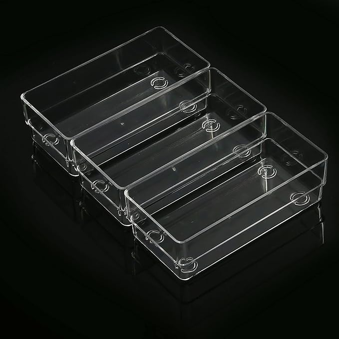 Clear Drawer Organizers, 6'' x 3'' x 2'', Set of 3