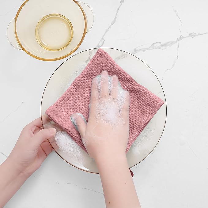 Homaxy 100% Cotton Waffle Weave Kitchen Dish Cloths, Ultra Soft Absorbent Quick Drying Dish Towels, 12 x 12 Inches, 6-Pack, Dried Rose