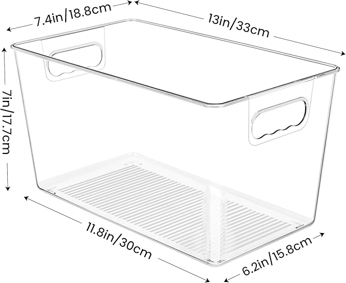 10 Pack Clear Pantry Organizer Bins, Plastic Containers with Handle for Kitchen