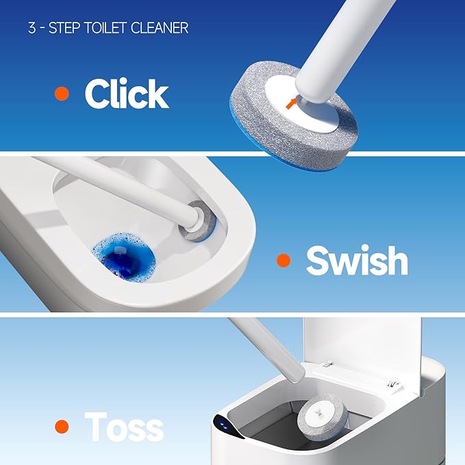 Disposable Toilet Brush and Holder Set with 18 Bowl Wand Cleaners Refill Pads, Bathroom Wall Mounted Toilet Bowl Cleaners Kit.