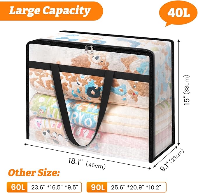 6 Pack Clear Clothes Storage Bags, Moving Bags, 40L