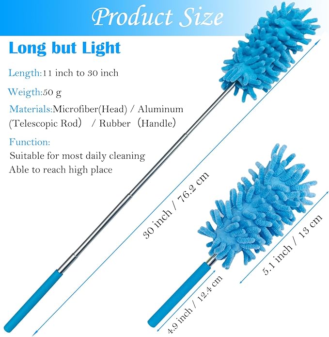 M-Jump 3 Pack Retractable Long-Reach Washable Duster for Cleaning, Microfiber Hand Duster Brush with Telescoping Pole for Cleaning Car, Window