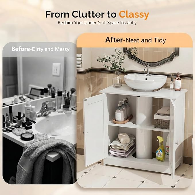 Pedestal Sink Storage Cabinet with 2 Doors Traditional Under Sink Cabinet