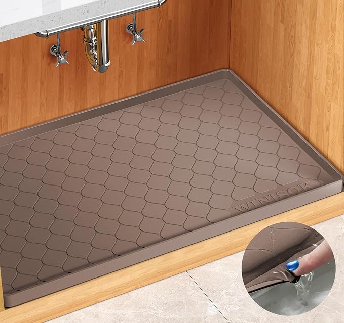 Winisok Silicone Under Sink Mat 34" x 22", kitchen Essentials and Gadgets, Shelf liner and Cabinet Protector, Home Organizers and Storage, Waterproof Bathroom Tray