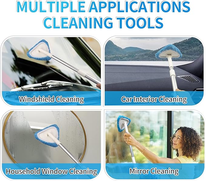 BITOPE Windshield Cleaning Tool, 26" Adjustable Handle, 3pcs Microfiber Pads, Ideal for Cleaning Inside Exterior SUVs, Trucks, RVs