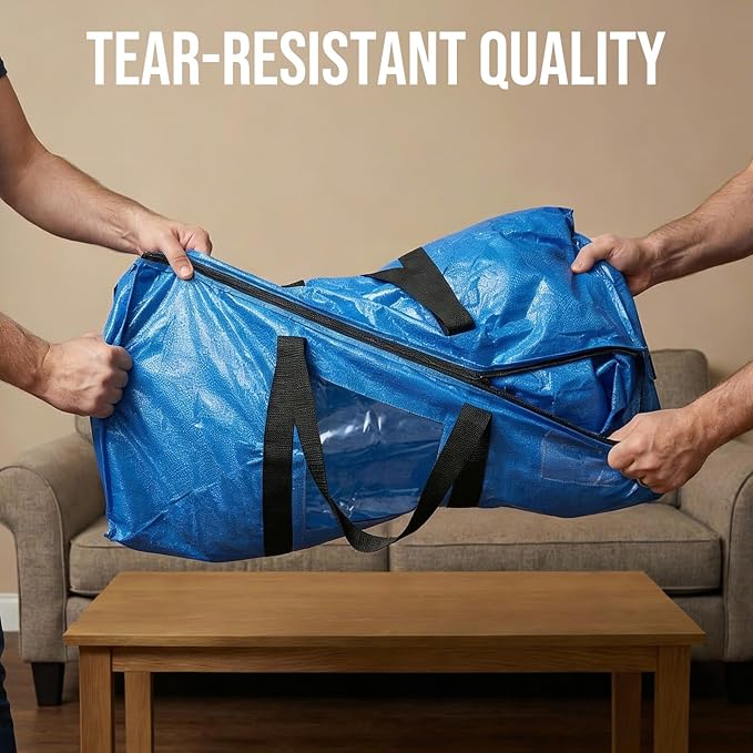 TAILI Extra Large Moving Bags, 8 Pack Blue Heavy Duty Totes For Storage with Visible Window, Wrap Around Handles, Storage Bags for Space Saving