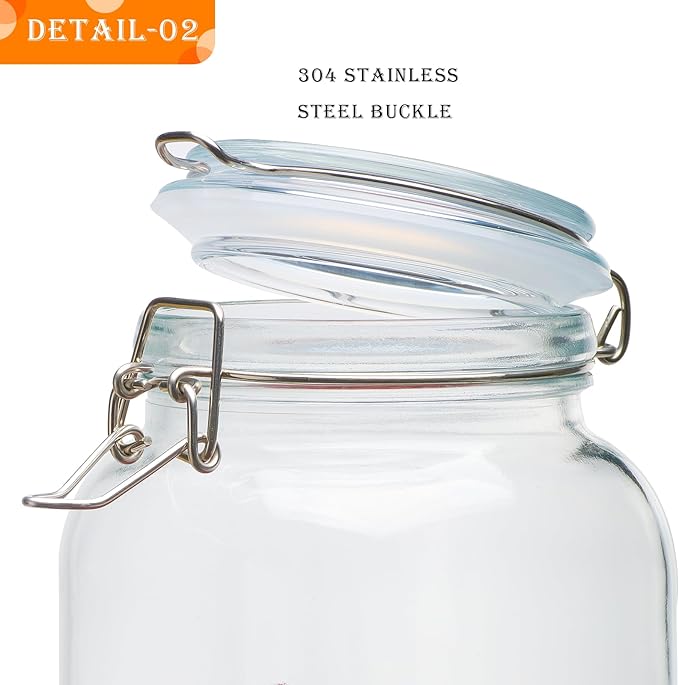 78oz Glass Food Storage Jars with Airtight Clamp Lids, 3 PCS Food Storage Canister for Kitchen & Pantry Organization, Square Mason Jar Containers for Storing Sugar, Flour, Cereal,Coffee,Cookies