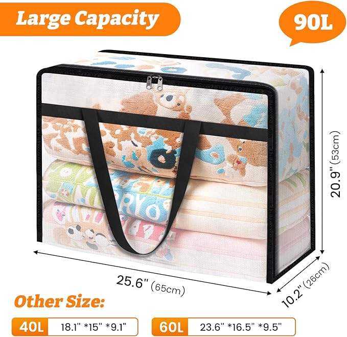 4 Pack Clear Clothes Storage Bags, Moving Bags, 90L
