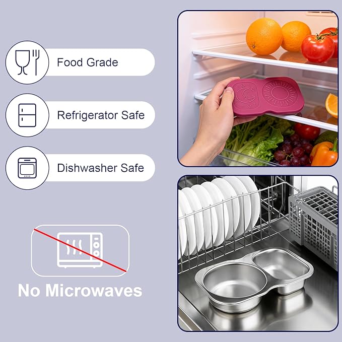 QCQHDU Snack Containers, 2-Compartment Small Stainless Steel Reusable Snack Boxes for Portion Control, Meal Prep Lunch Food Sauce Storage Lunchable Accessories Salad Dressing Containers to Go, 6 Pack