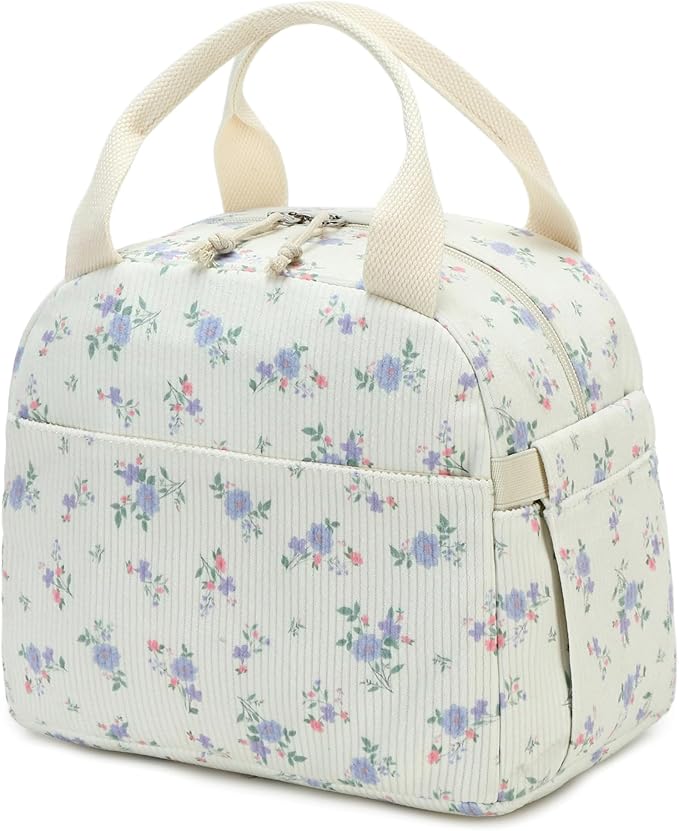 Bluboon Corduroy Lunch Bag - Large, Reusable Insulated Tote for Work/Picnic