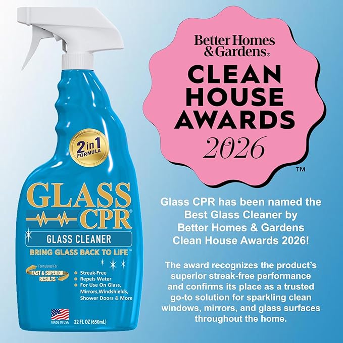 Glass CPR 2-in-1 Glass Cleaner and Water Repellent, 22 oz Spray plus 2 Microfiber Applicator Towels, Streak-Free for Shower Doors, Windshields