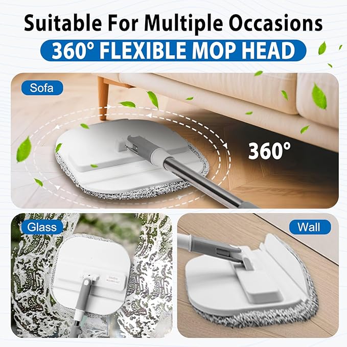 Spin Mop and Bucket with Wringer Set, 360° Spinning Mop Bucket with Separate Dirty and Clean Water System with 3 Microfiber Mop Pads and 52" Stainless Steel Adjustable Handle for Floor Wall Cleaning