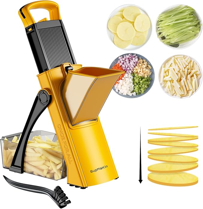 SupMaKin Upgrade Safe Mandoline Slicer, Multi Vegetable Chopper, Potato Slicer, Vegetables Slicer Onion Chopper Fry Cutter, Kitchen Chopping Artifact (Yellow)