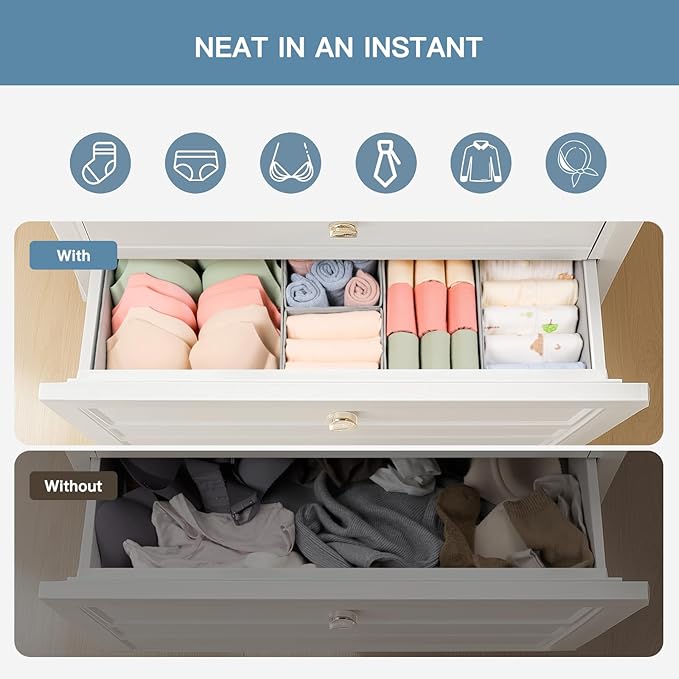 Drawer Organizer Clothes, 10 Pack Dresser Organizer for Baby Clothes, Grey