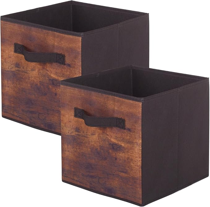 ShellKingdom Storage Bins, Foldable Fabric Storage Cubes And Cloth Storage Organizer Drawer For Closet And Toys Storage, 2 Pack (Retro Wood Pattern)