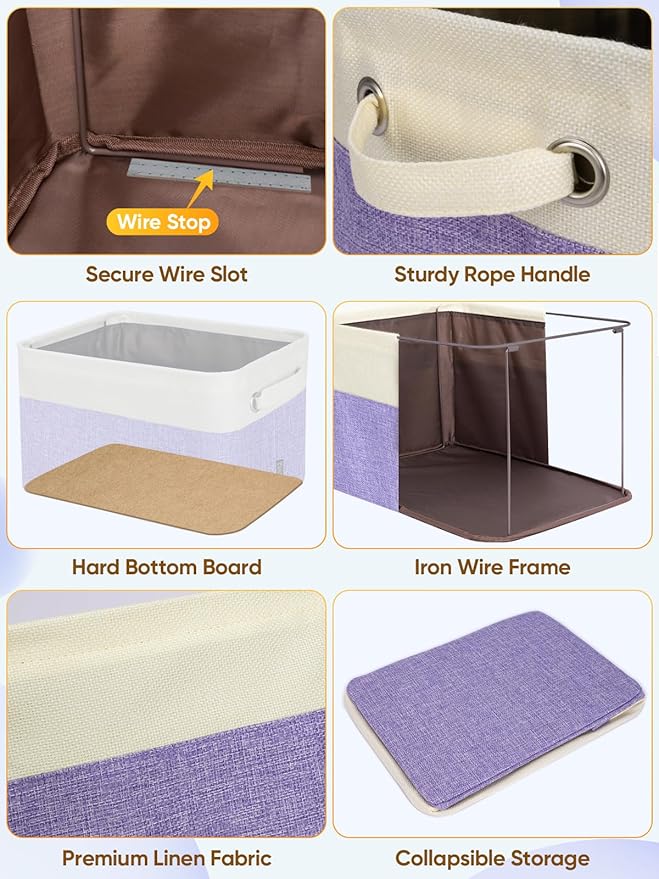 2 Pack Fabric Closet Storage Bins for Shelves, Lavender, 17''x13''x10.5''