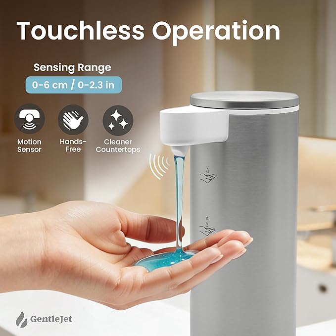GentleJet OpalDrop Automatic Liquid Soap Dispenser for Kitchen Sink – Touchless No-Drip Pump, USB-C Rechargeable, 304 Stainless Steel, IPX5 Water-Resistant, 270 ml