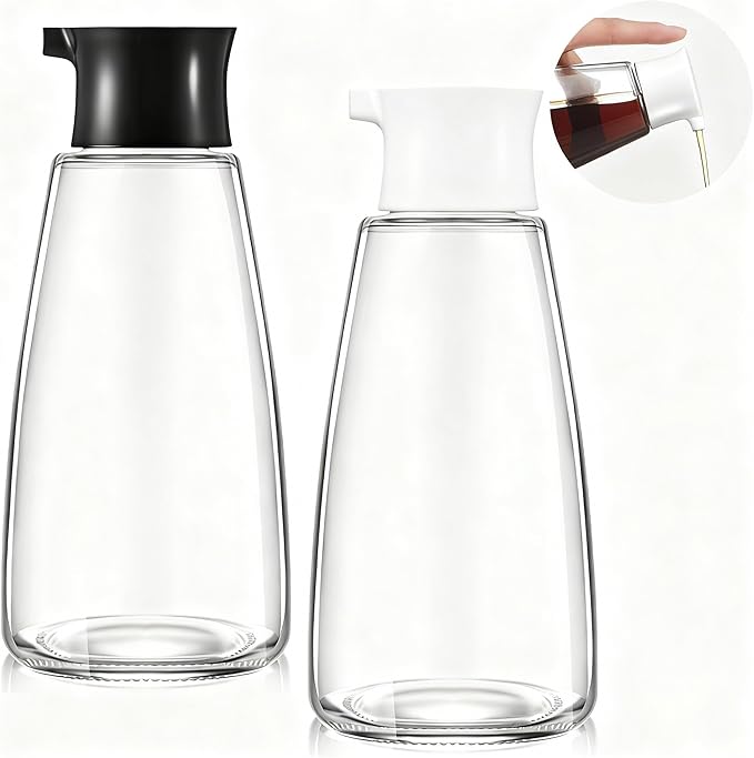 2 Pcs 9.6 oz Cruet Dispenser for Olive Oil Vinegar Soy Sauce Dispenser Bottle Glass Soy Sauce Container Oil Bottle for Kitchen Cooking Barbecue (Black, White)