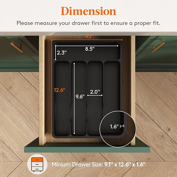 Lifewit Silverware Drawer Organizer Tray, Plastic Cutlery Storage for Kitchen, Flatware and Utensil Holder Divider for Spoons Forks Knives Tableware